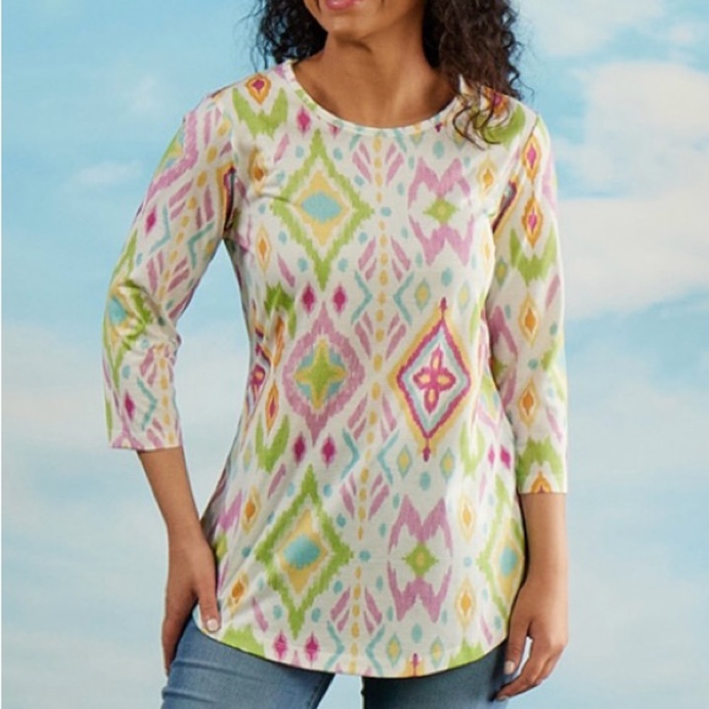 Indigo Soul Ikat NEW Pink Green Graphic Tunic 2X